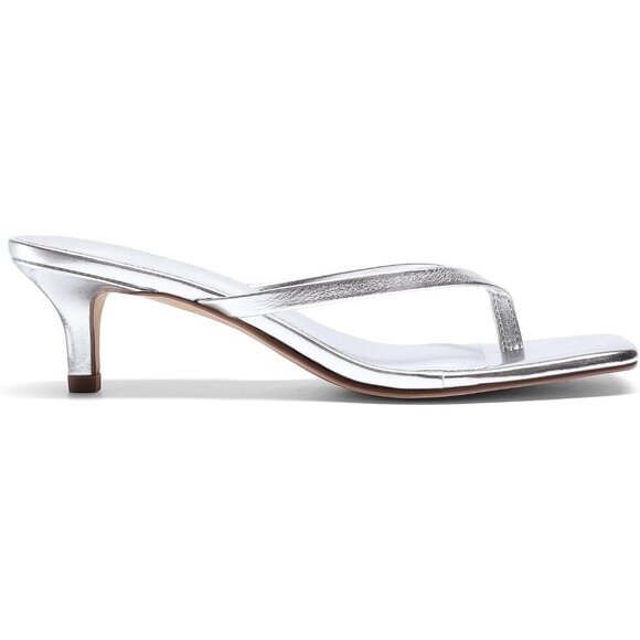 Dream Pairs Women Silver Faux Leather  Square Open Toe  Low Heels Sandals Shoes - Picture 2 of 8